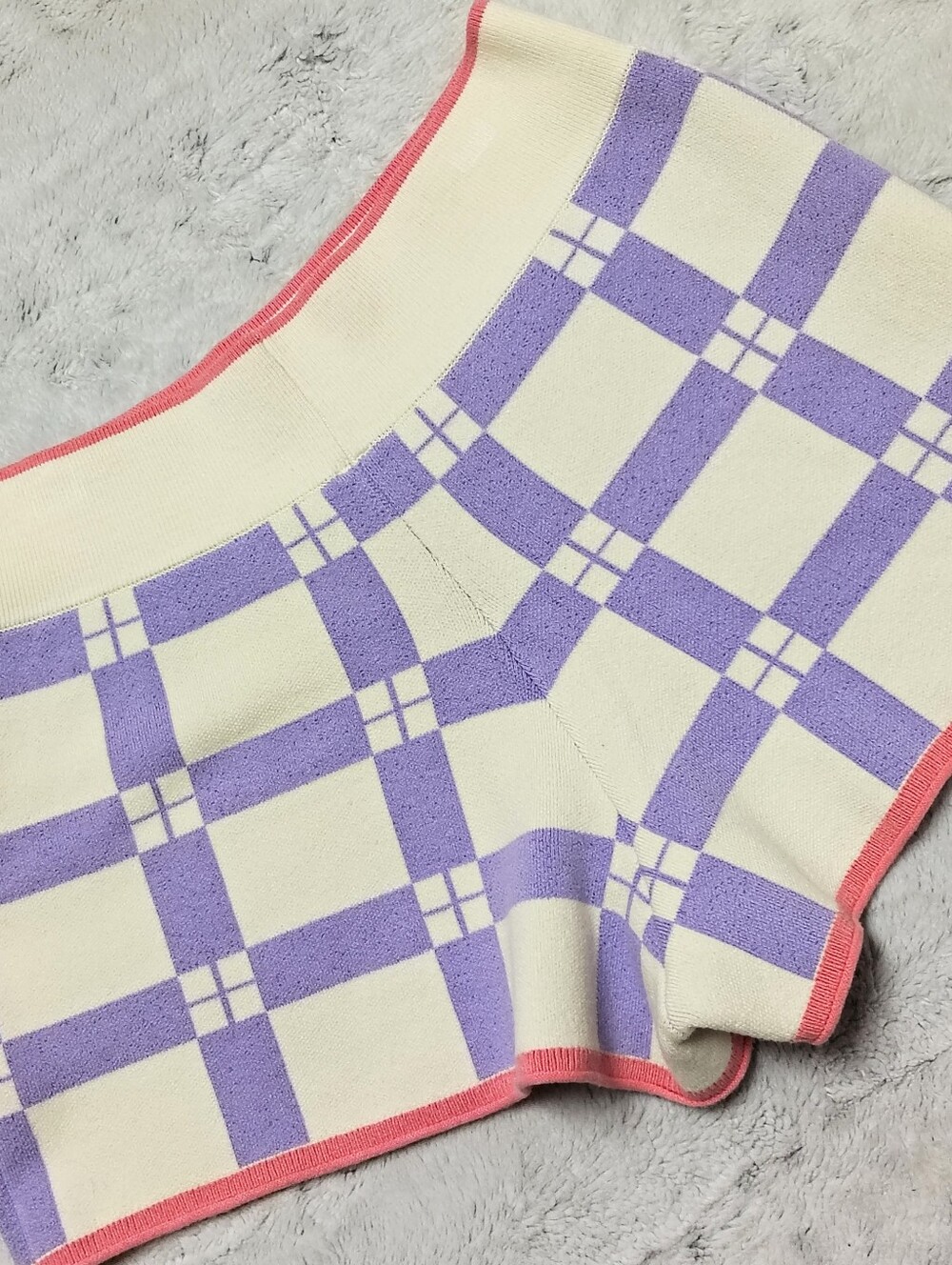 Anthropologie Daily Practice Cream & Purple Check Sweater Shorts Women's Medium - Picture 10 of 10